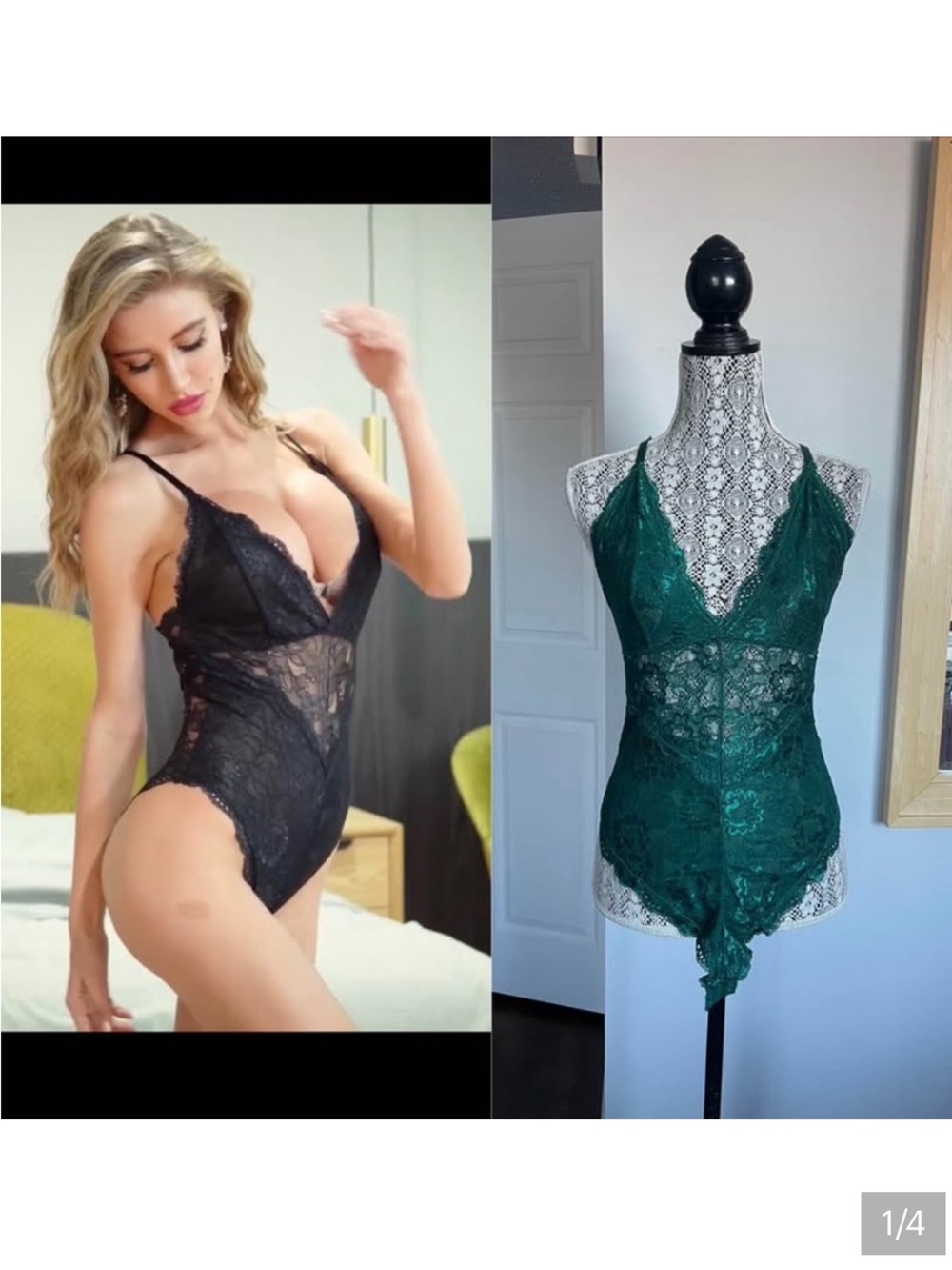 🍀 NWT Green Lace Bodysuit Lingerie Top. Small.